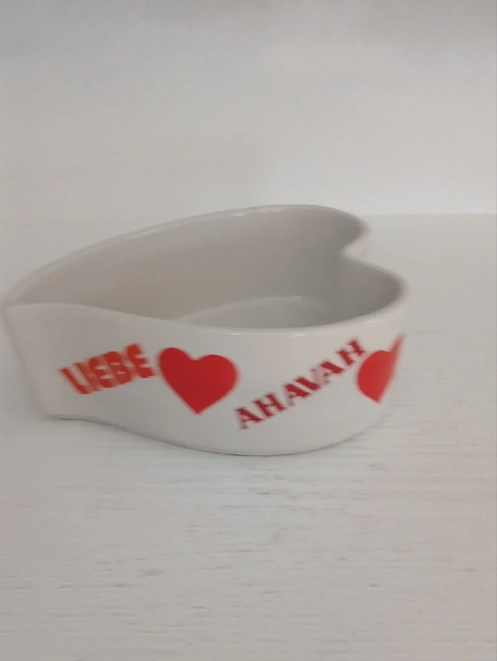 Love & Amor Heart Ceramic Trinket Dish - White with Red/Pink Accents
